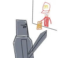 medieval knight at drive-thru