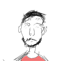 Loose black line portrait with a red shirt