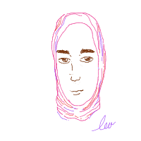 Delicate pink line portrait wearing a headscarf