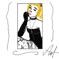 Framed fashion-style hand-drawn portrait