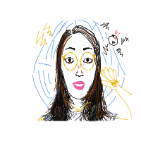 Colourful portrait with long dark hair