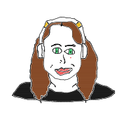 Hand-drawn portrait with bright green eyes