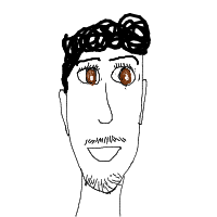 Minimal line portrait with large brown eyes