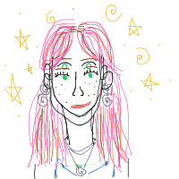 Pink-haired hand-drawn portrait surrounded by stars