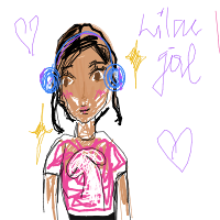 Colourful hand-drawn portrait of a person wearing headphones